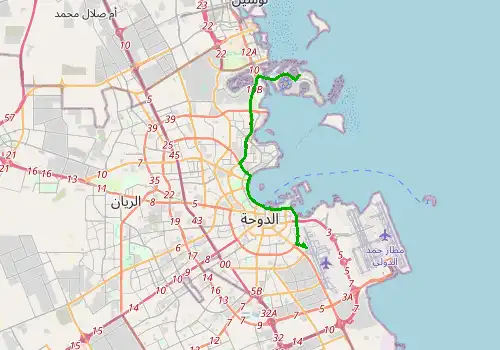 Route map Doha International Airport - The Pearl Qatar, 19 km, approx. 28 min