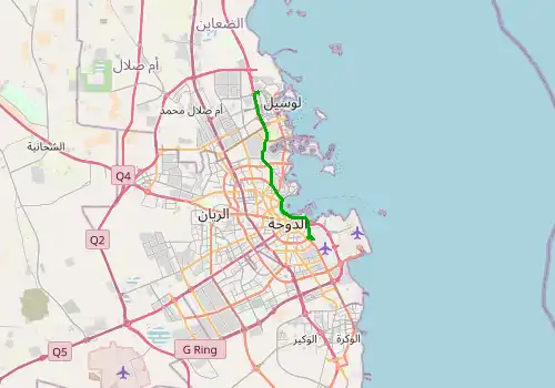Route map Doha International Airport - Lusail City, 24 km, approx. 29 min