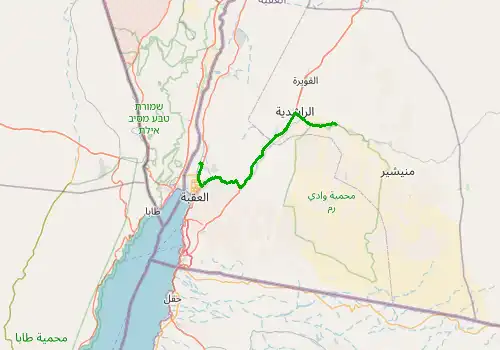 Route map Aqaba King Hussein Airport - Wadi Rum, 58 km, approx. 45 min