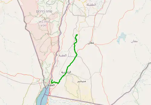 Route map Aqaba King Hussein Airport - Petra, 130 km, approx. 94 min