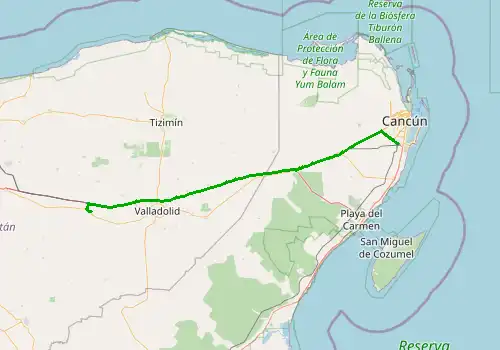Route map Cancun Airport-Chichen itza, 195 km, approx. 124 min