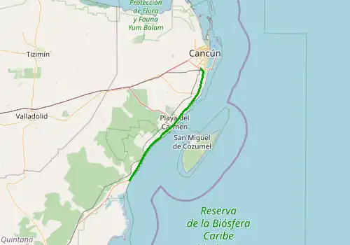 Route map Cancun Airport-Tulum, 113 km, approx. 81 min