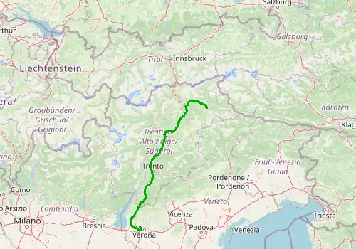 Route map Verona Airport-Kronplatz, 236 km, approx. 176 min