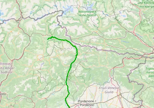 Route map Treviso Airport-Kronplatz, 199 km, approx. 191 min