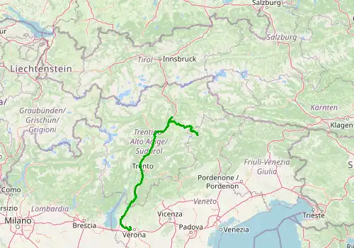 Route map Verona Airport-Val di Fiemme, Trentino, 257 km, approx. 207 min