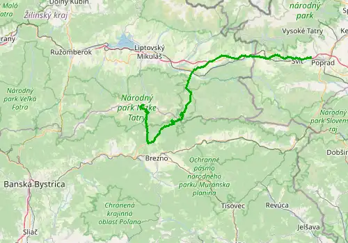 Route map Poprad Tatry Airport-Chopok, 88 km, approx. 81 min
