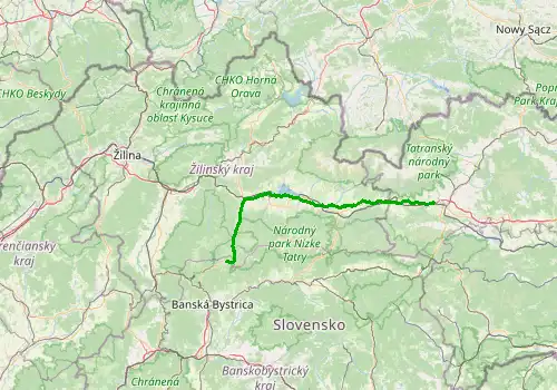Route map Poprad Tatry Airport-Donovaly, 100 km, approx. 76 min