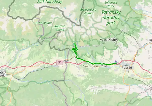 Route map Poprad Tatry Airport-Strbské Pleso, 24 km, approx. 25 min