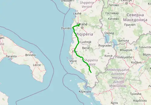 Route map Tirana Airport - Gjirokastër, 217 km, approx. 196 min