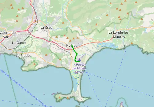 Route map Toulon - Hyeres Airport - Hyeres, 4 km, approx. 10 min