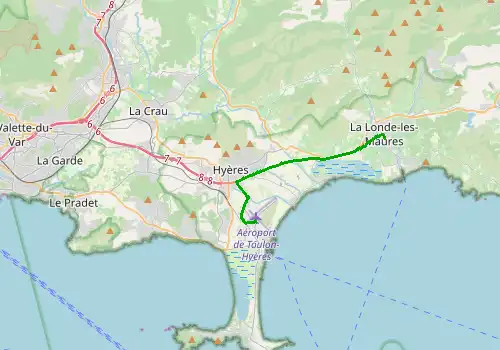 Route map Toulon - Hyeres Airport - La Londe les Maures, 13 km, approx. 17 min