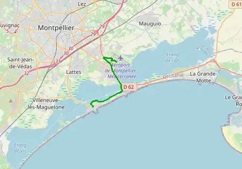 Route map Montpellier Airport - Palavas-les-Flots, 11 km, approx. 14 min