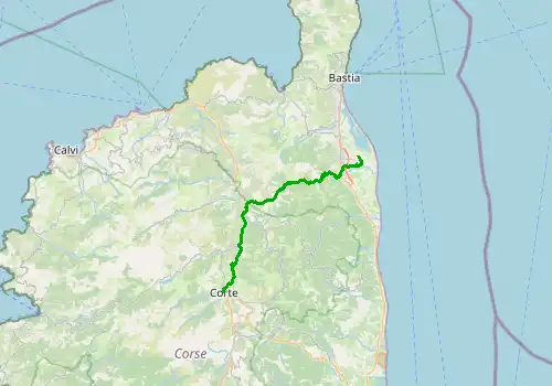 Route map Bastia Airport - Corte, 54 km, approx. 68 min
