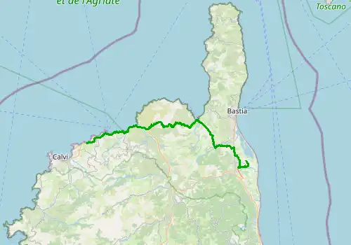 Route map Bastia Airport - Algajola, 86 km, approx. 96 min