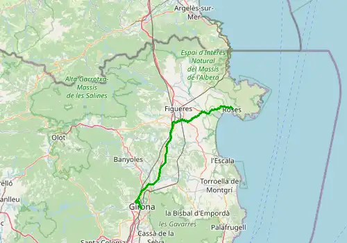 Route map Girona Airport  - Roses, 59 km, approx. 58 min