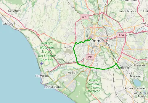 Route map Rome Ciampino Airport - Vatican City, 34 km, approx. 31 min