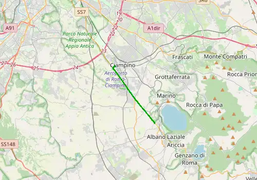 Route map Rome Ciampino Airport - Castel Gandolfo, 8 km, approx. 11 min