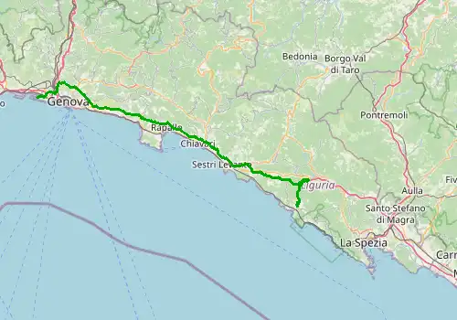 Route map Genoa Airport - Cinque Terre, 89 km, approx. 79 min
