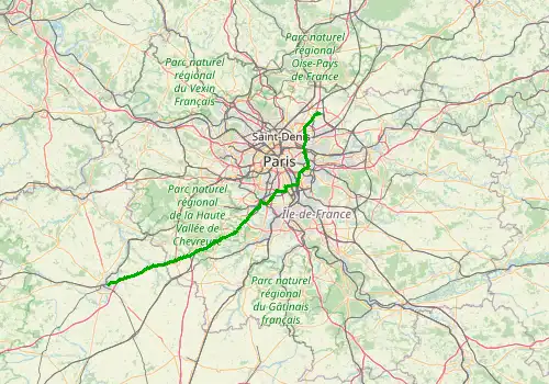 Route map Paris Charles de Gaulle Airport - Chartres, 117 km, approx. 86 min