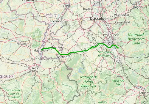 Route map Cologne Bonn Airport - Maastricht, 116 km, approx. 72 min