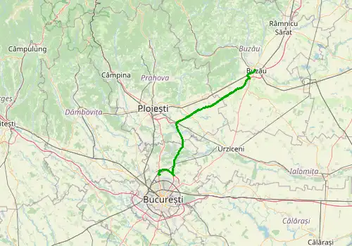Route map Bucharest Otopeni Airport - Buzau, 112 km, approx. 74 min