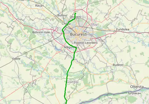 Route map Bucharest Otopeni Airport - Giurgiu, 91 km, approx. 92 min