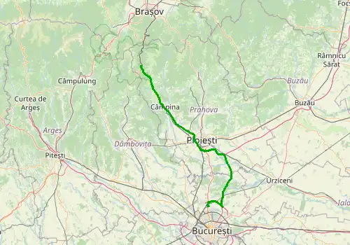 Route map Bucharest Otopeni Airport - Sinaia, 134 km, approx. 111 min