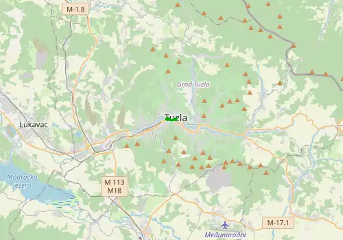 Route map Tuzla Airport - Tuzla, 1 km, approx. 4 min