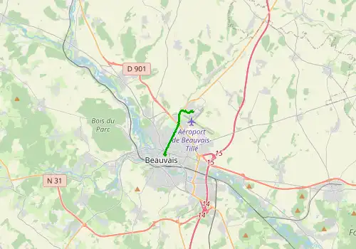 Route map Paris Beauvais Airport - Beauvais, 5 km, approx. 9 min