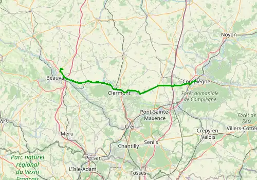 Route map Paris Beauvais Airport - Compiegne, 61 km, approx. 58 min