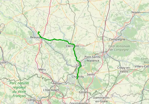 Route map Paris Beauvais Airport - Chantilly, 56 km, approx. 49 min