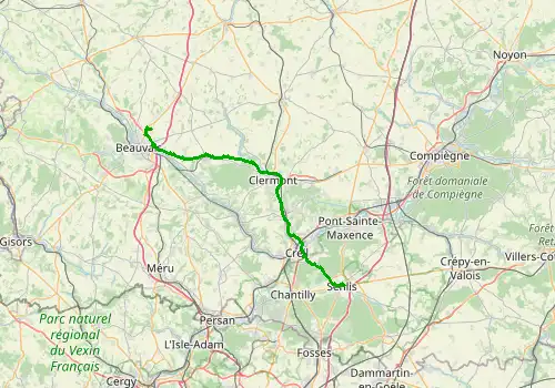 Route map Paris Beauvais Airport - Senlis, 57 km, approx. 47 min