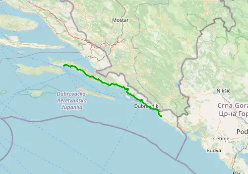 Route map Dubrovnik Airport - Orebic, 125 km, approx. 142 min