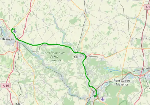 Route map Paris Beauvais Airport - Creil, 47 km, approx. 38 min