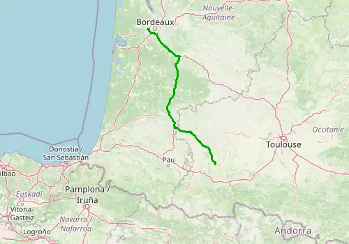 Route map Bordeaux Airport - Pau, 239 km, approx. 173 min