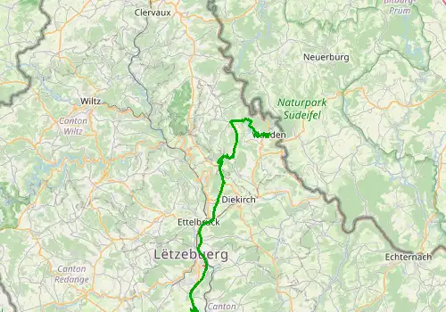 Route map Luxembourg Airport - Vianden, 36 km, approx. 32 min