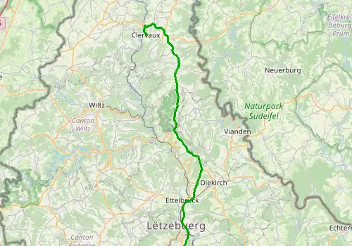Route map Luxembourg Airport - Clervaux, 45 km, approx. 43 min