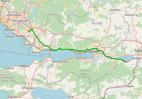 Route map Istanbul Sabiha Gokcen Airport - Sapanca, 99 km, approx. 58 min
