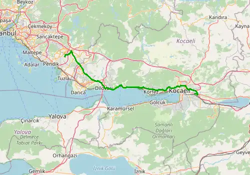 Route map Istanbul Sabiha Gokcen Airport - Kartepe, 79 km, approx. 47 min