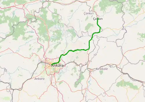 Route map Ankara Airport - Cankırı, 143 km, approx. 109 min