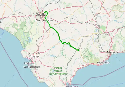 Route map Seville Airport - Ronda, 140 km, approx. 119 min