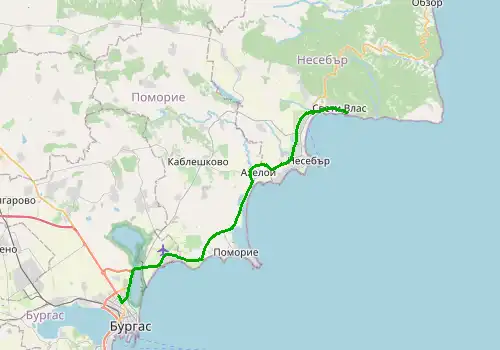 Route map Burgas Airport - Sveti Vlas, 42 km, approx. 45 min