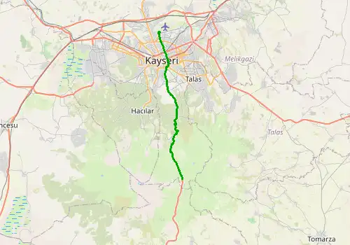 Route map Kayseri Airport - Erciyes Ski Resort, 29 km, approx. 27 min