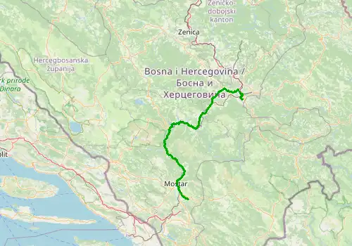 Route map Sarajevo Airport - Blagaj, 136 km, approx. 161 min