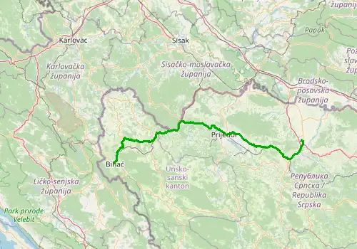 Route map Banja Luka Airport - Bihac, 166 km, approx. 184 min