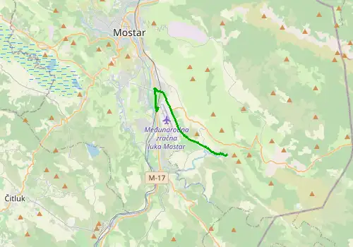 Route map Mostar Airport - Blagaj, 11 km, approx. 17 min