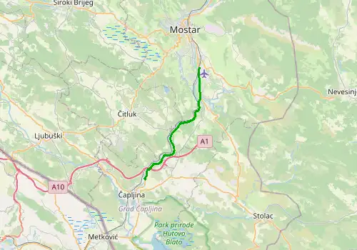 Route map Mostar Airport - Pocitelj, 23 km, approx. 26 min