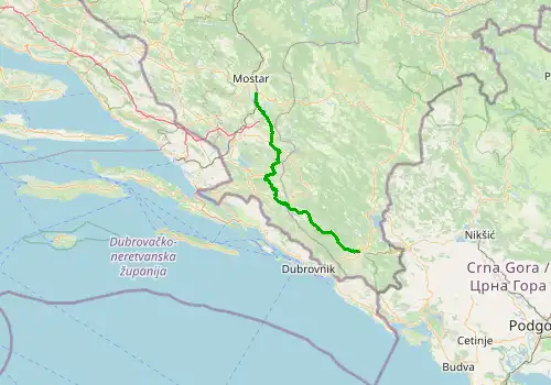 Route map Mostar Airport - Trebinje, 110 km, approx. 132 min