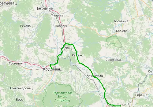Route map Nis Airport - Krusevac, 96 km, approx. 62 min