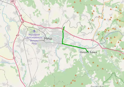 Route map Nis Airport - Niska Banja, 10 km, approx. 18 min